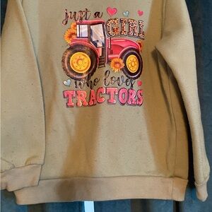Size 6/7 Kids Tan Tractor Graphic Sweatshirt